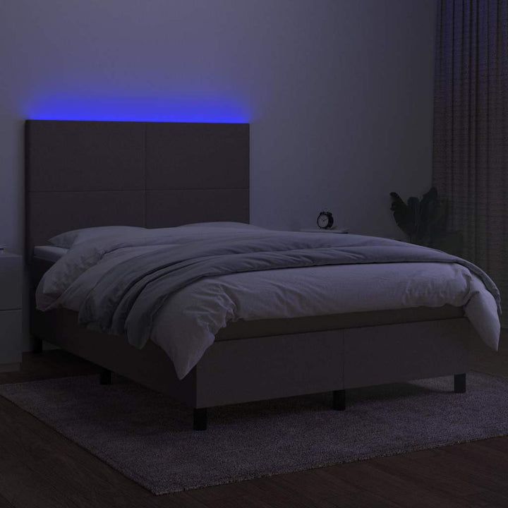 kontinentalseng med LED-lys 140x200 cm stof gråbrun