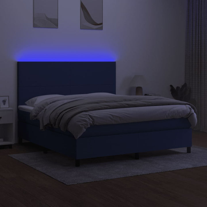 kontinentalseng med LED-lys 160x200 cm stof blå