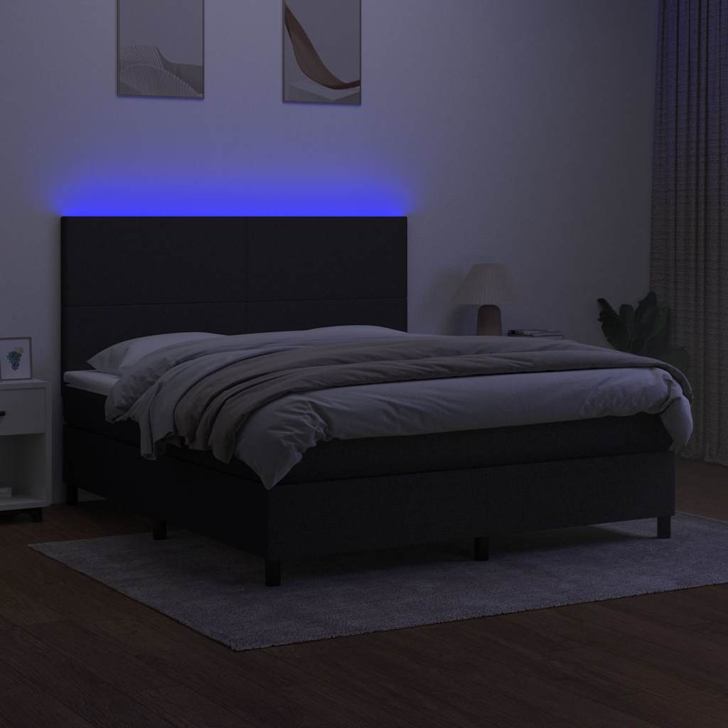 kontinentalseng med LED-lys 180x200 cm stof sort