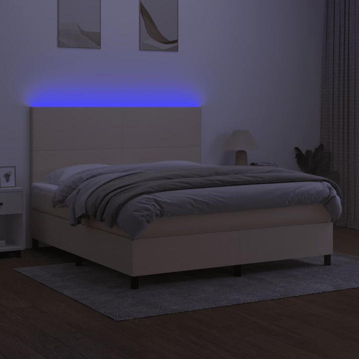 kontinentalseng med LED-lys 180x200 cm stof cremefarvet