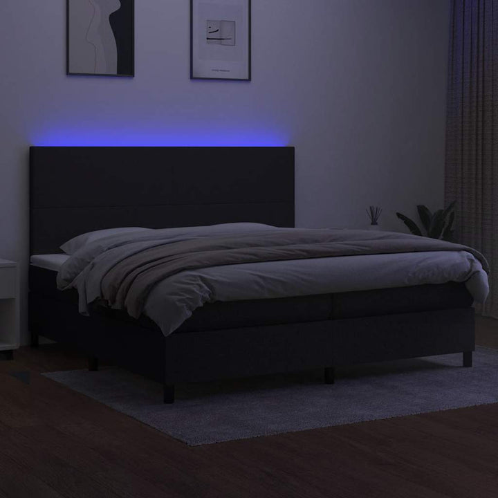 kontinentalseng med LED-lys 200x200 cm stof sort