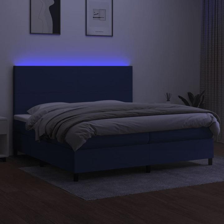 kontinentalseng med LED-lys 200x200 cm stof blå