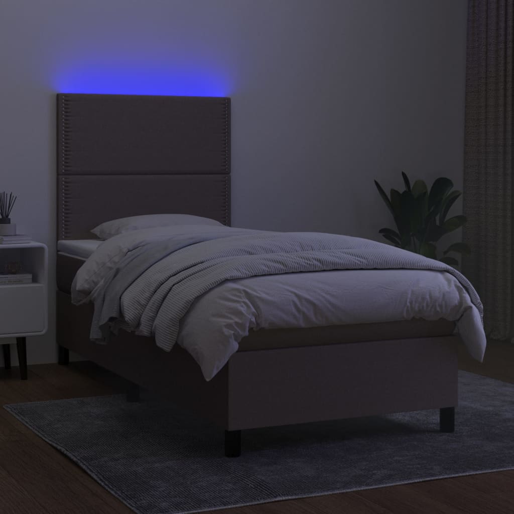 kontinentalseng med LED-lys 90x200 cm stof gråbrun