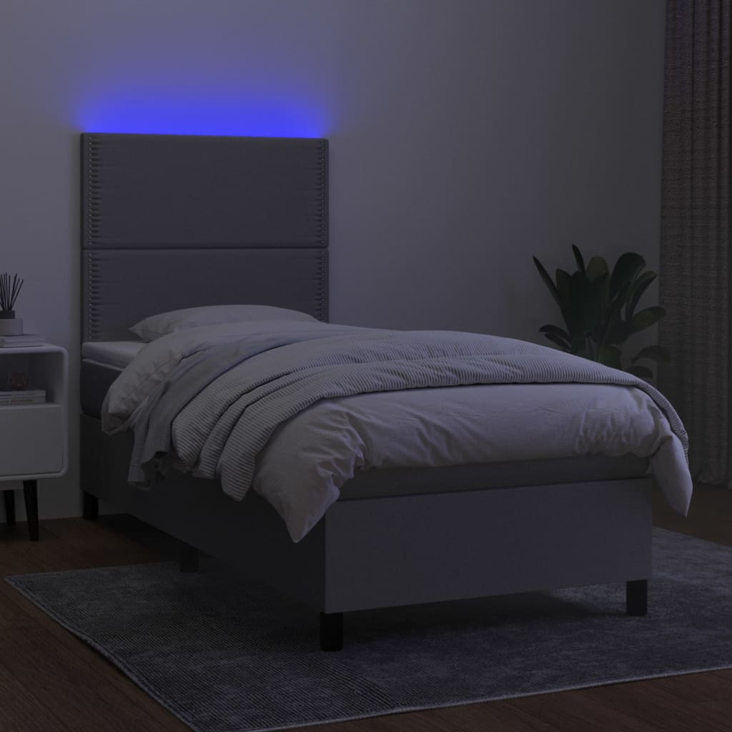 kontinentalseng med LED-lys 100x200 cm stof lysegrå
