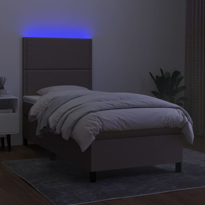 kontinentalseng med LED-lys 100x200 cm stof gråbrun