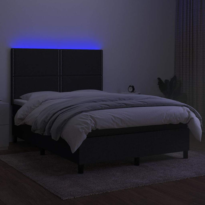 kontinentalseng med LED-lys 140x190 cm stof sort