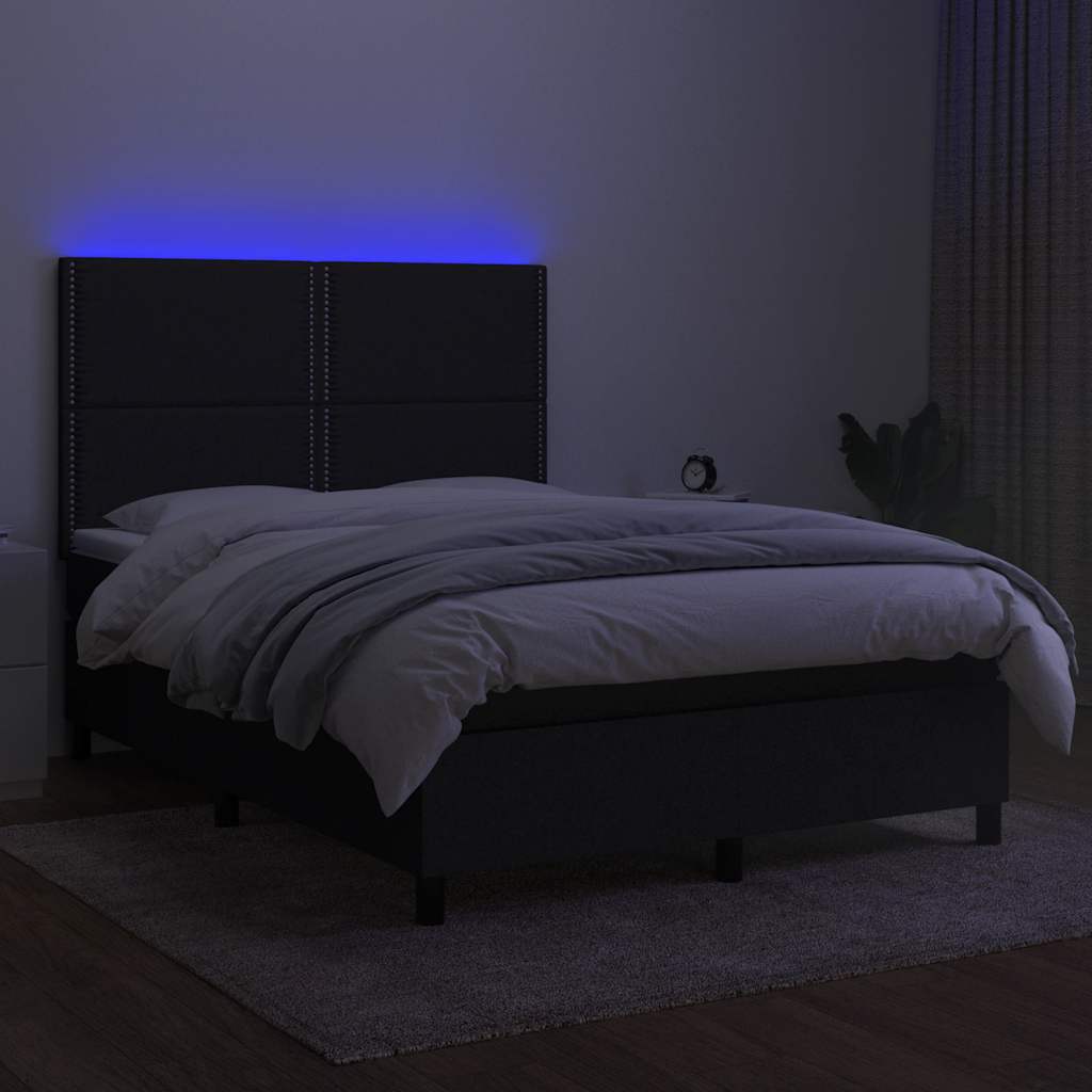 kontinentalseng med LED-lys 140x200 cm stof sort