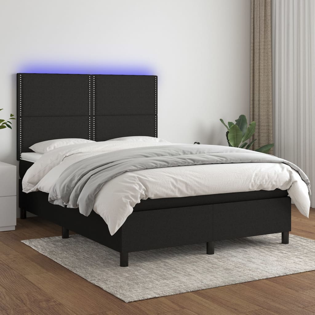 kontinentalseng med LED-lys 140x200 cm stof sort