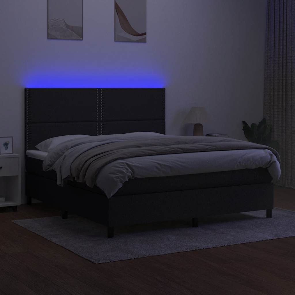 kontinentalseng med LED-lys 160x200 cm stof sort