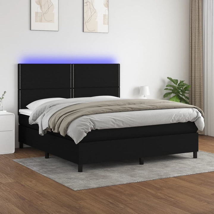 kontinentalseng med LED-lys 180x200 cm stof sort