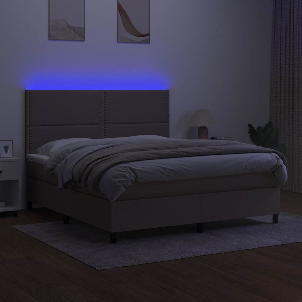 kontinentalseng med LED-lys 180x200 cm stof gråbrun