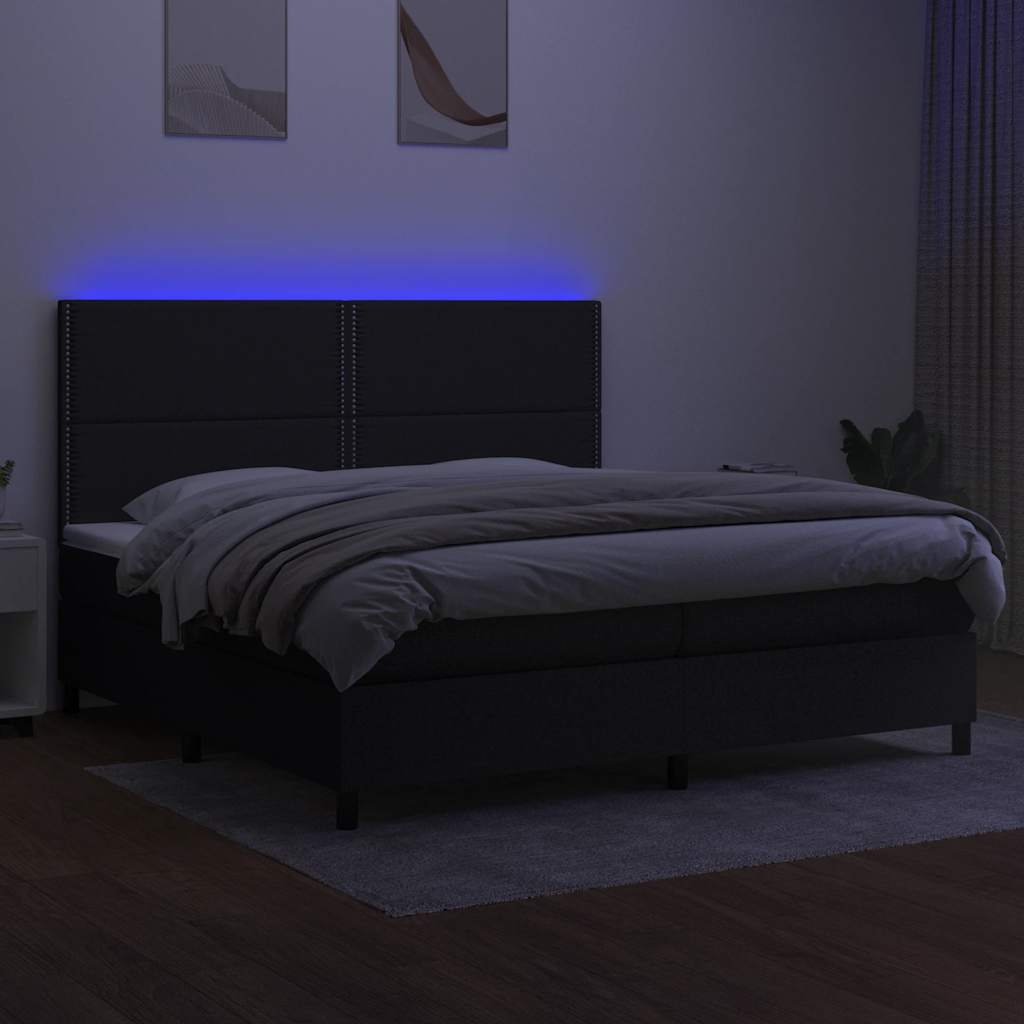 kontinentalseng med LED-lys 200x200 cm stof sort
