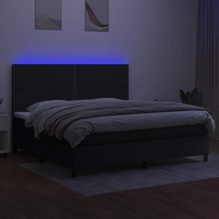 kontinentalseng med LED-lys 200x200 cm stof sort