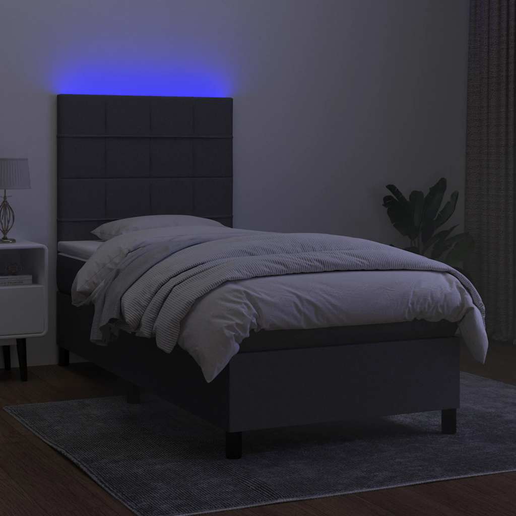 kontinentalseng med LED-lys 80x200 cm stof mørkegrå