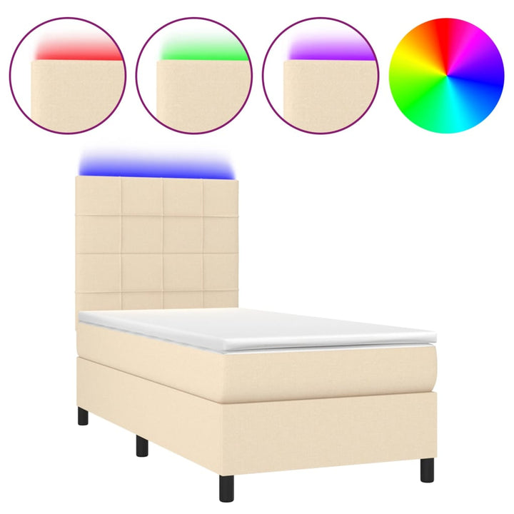 kontinentalseng med LED-lys 80x200 cm stof cremefarvet