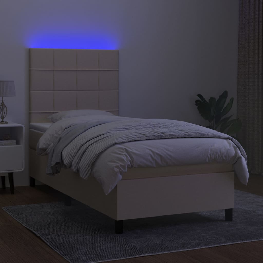kontinentalseng med LED-lys 80x200 cm stof cremefarvet