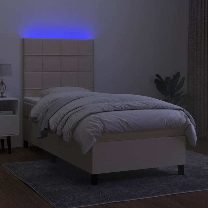 kontinentalseng med LED-lys 80x200 cm stof cremefarvet