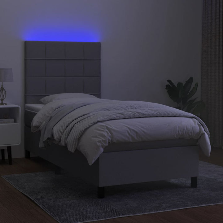 kontinentalseng med LED-lys 90x190 cm stof lysegrå