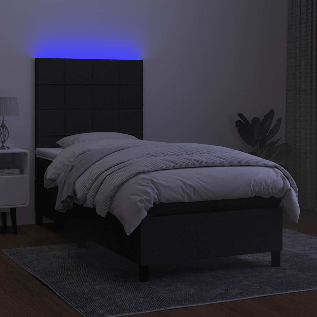 kontinentalseng med LED-lys 90x190 cm stof sort