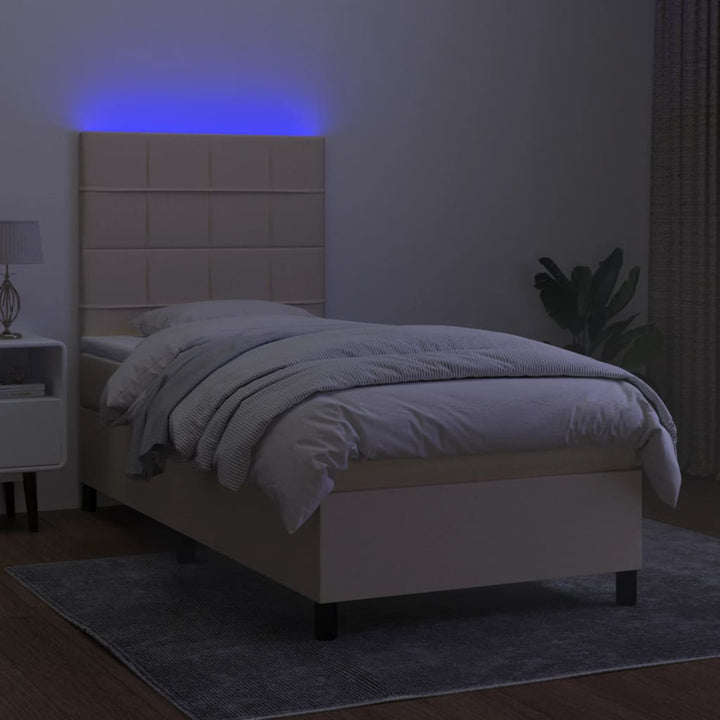 kontinentalseng med LED-lys 100x200 cm stof cremefarvet