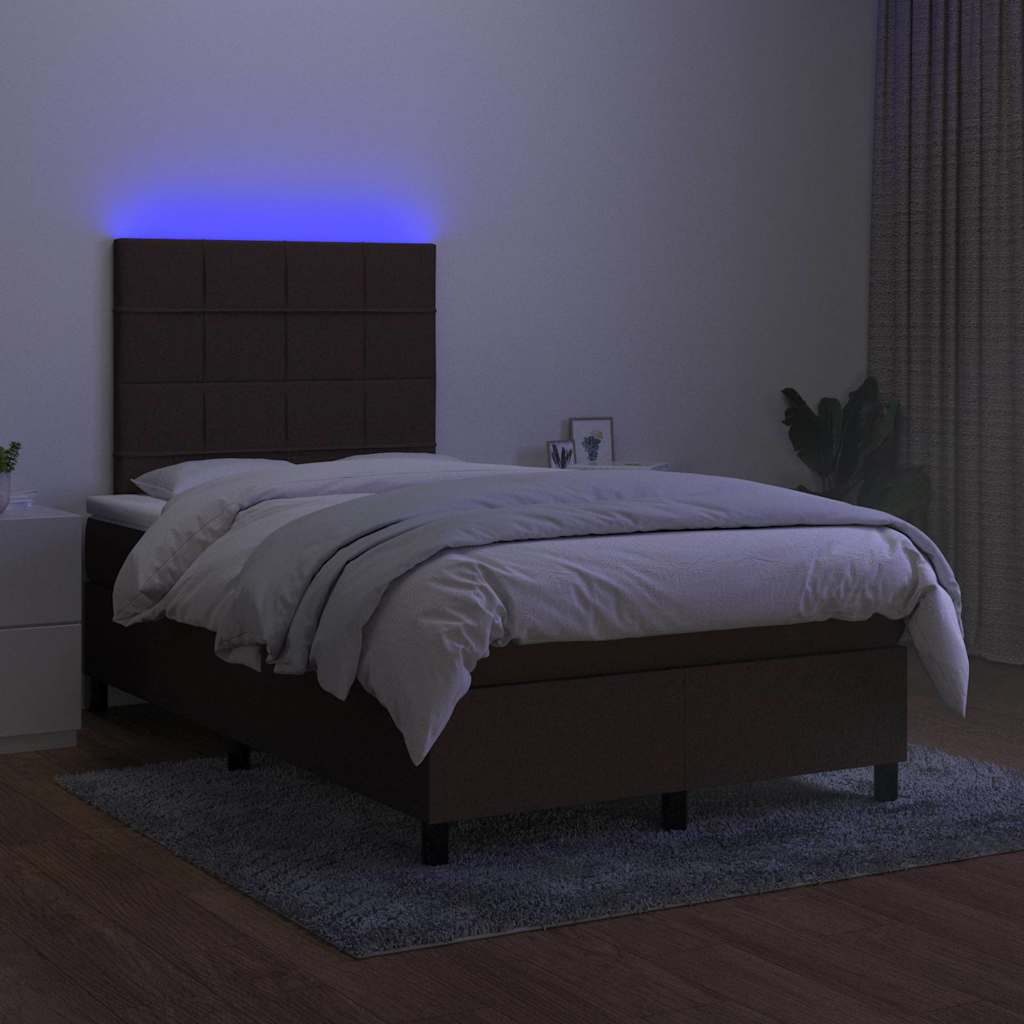 kontinentalseng med LED-lys 120x200 cm stof mørkebrun