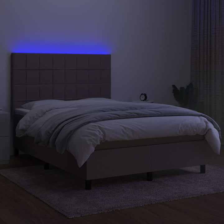 kontinentalseng med LED-lys 140x200 cm stof gråbrun