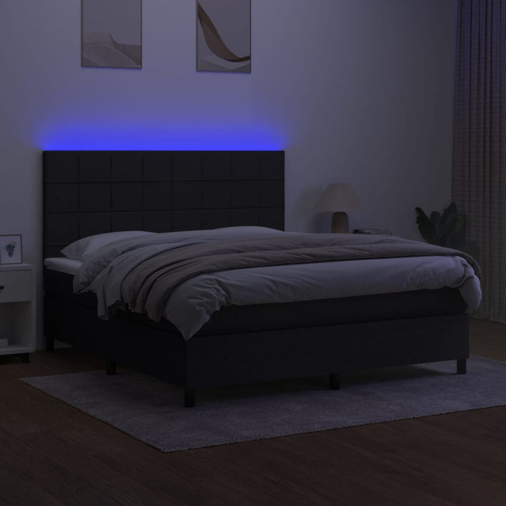 kontinentalseng med LED-lys 180x200 cm stof sort