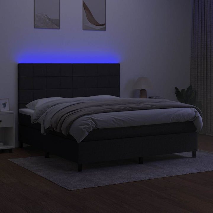 kontinentalseng med LED-lys 180x200 cm stof sort