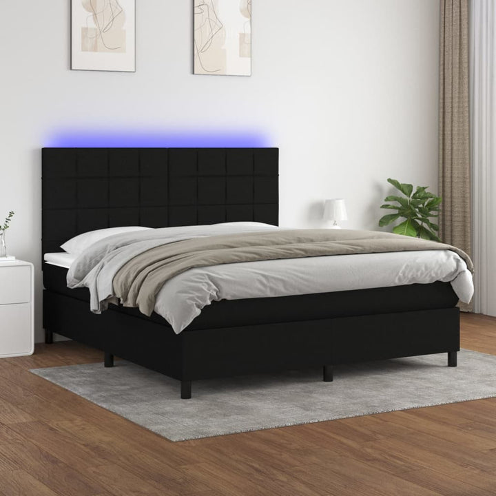 kontinentalseng med LED-lys 180x200 cm stof sort
