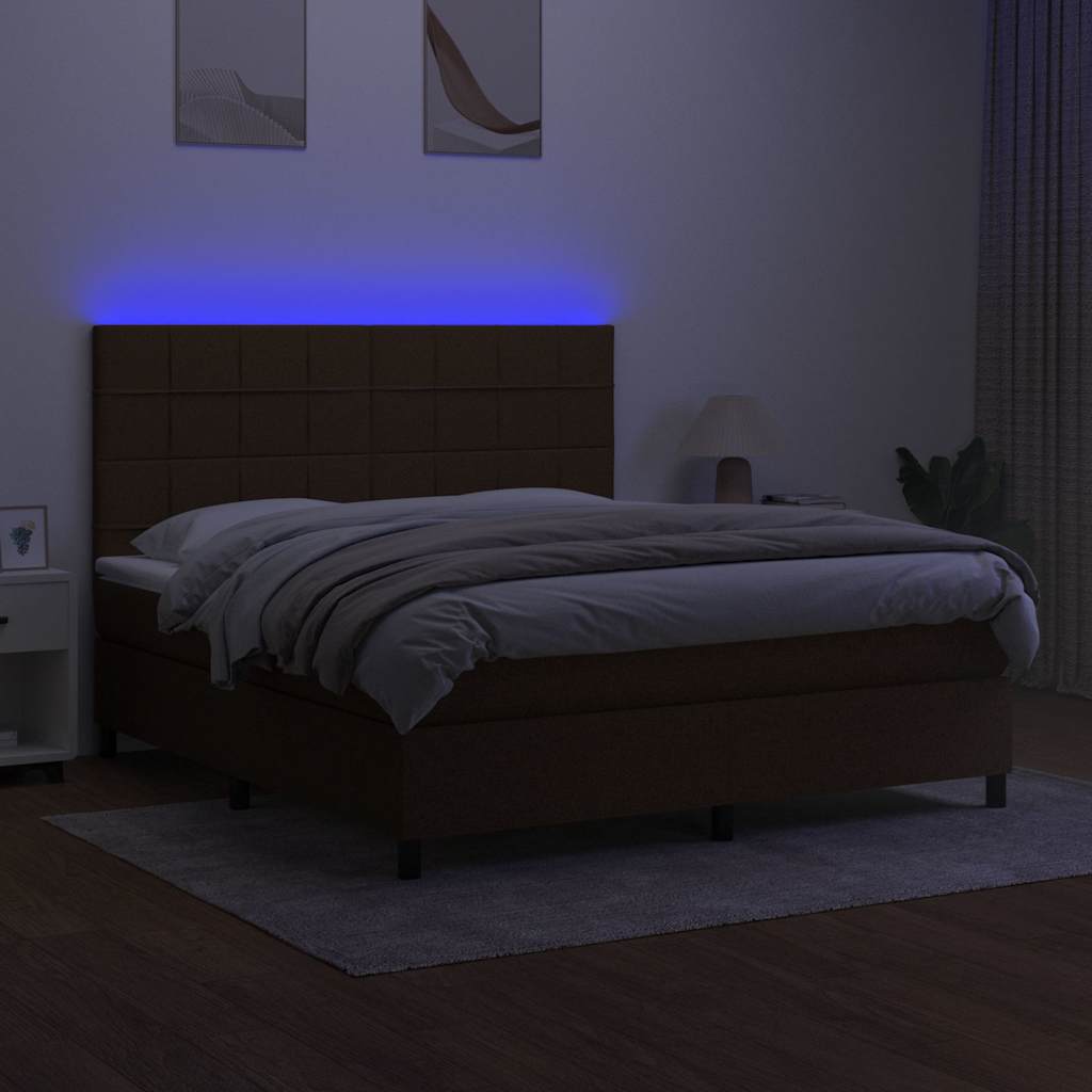 kontinentalseng med LED-lys 180x200 cm stof mørkebrun