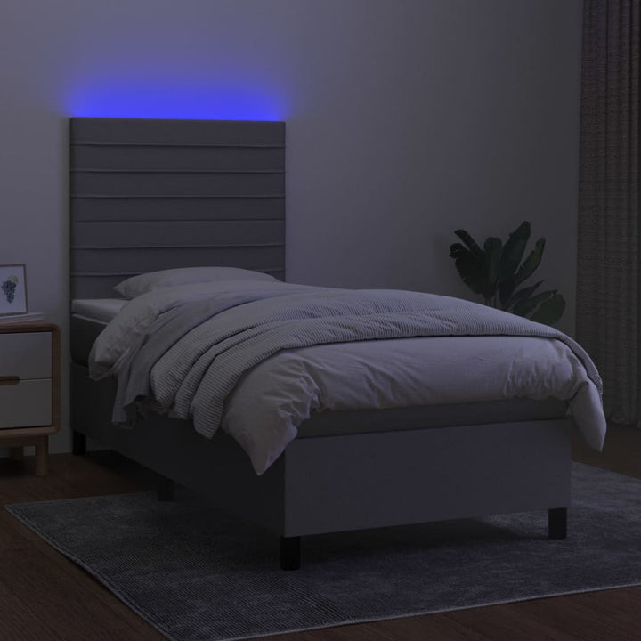 kontinentalseng med LED-lys 80x200 cm stof lysegrå