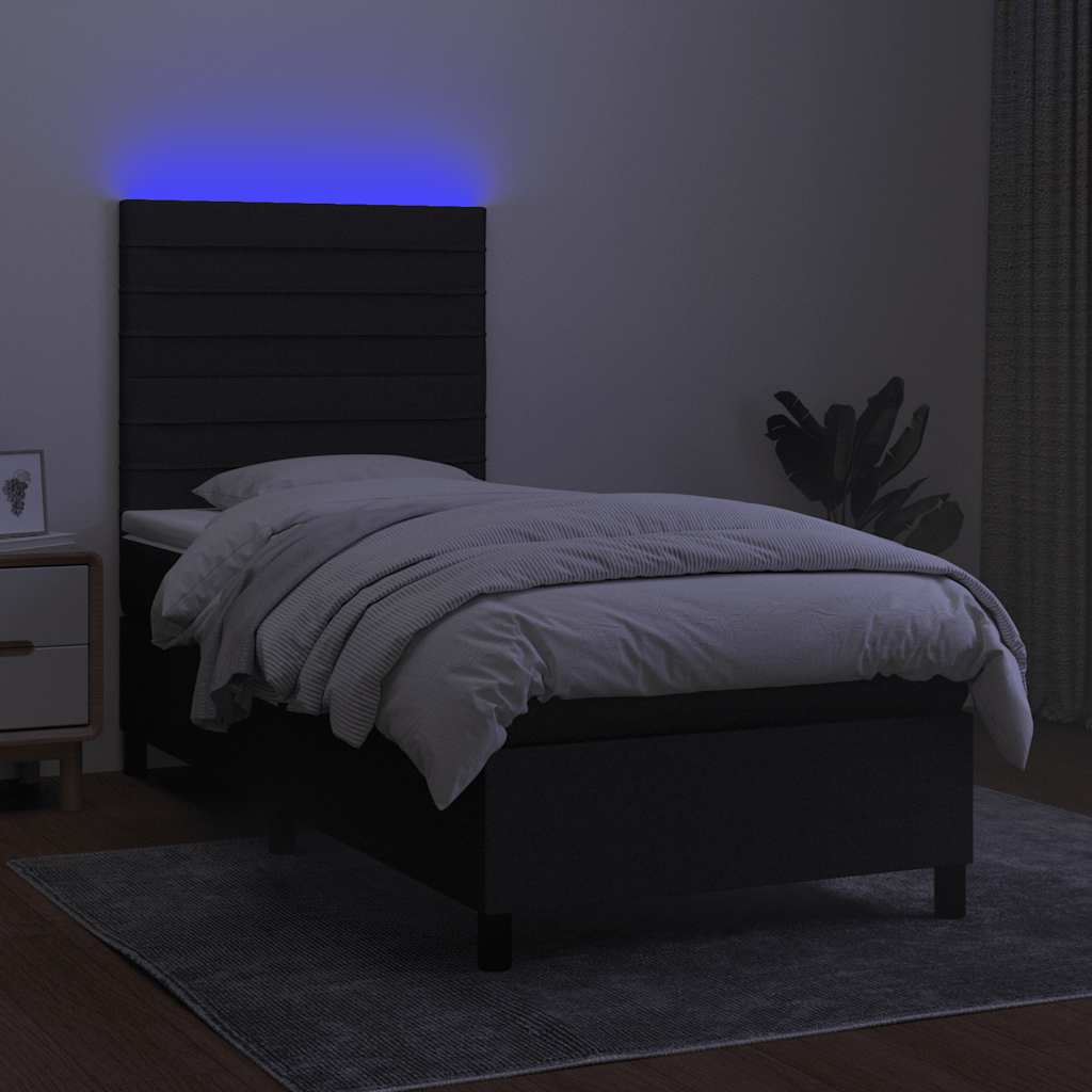 kontinentalseng med LED-lys 80x200 cm stof sort