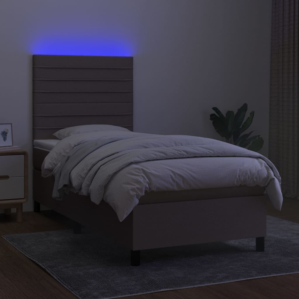 kontinentalseng med LED-lys 80x200 cm stof gråbrun