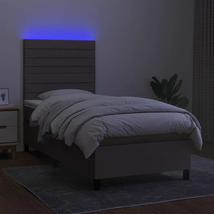 kontinentalseng med LED-lys 90x190 cm stof gråbrun