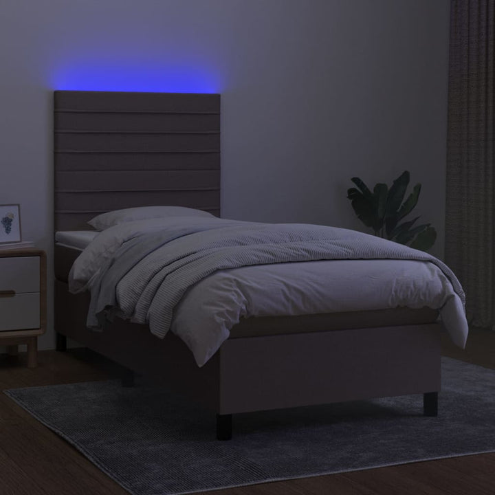 kontinentalseng med LED-lys 90x200 cm stof gråbrun