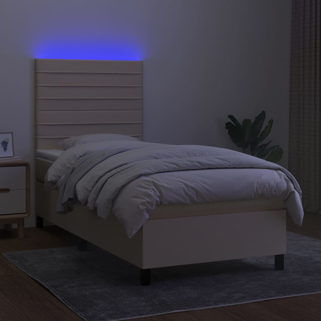 kontinentalseng med LED-lys 90x200 cm stof cremefarvet