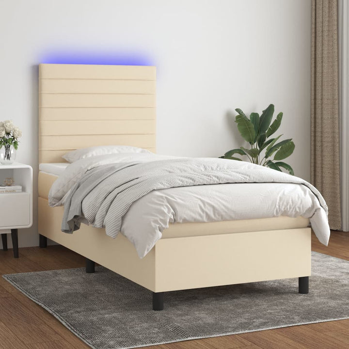 kontinentalseng med LED-lys 90x200 cm stof cremefarvet