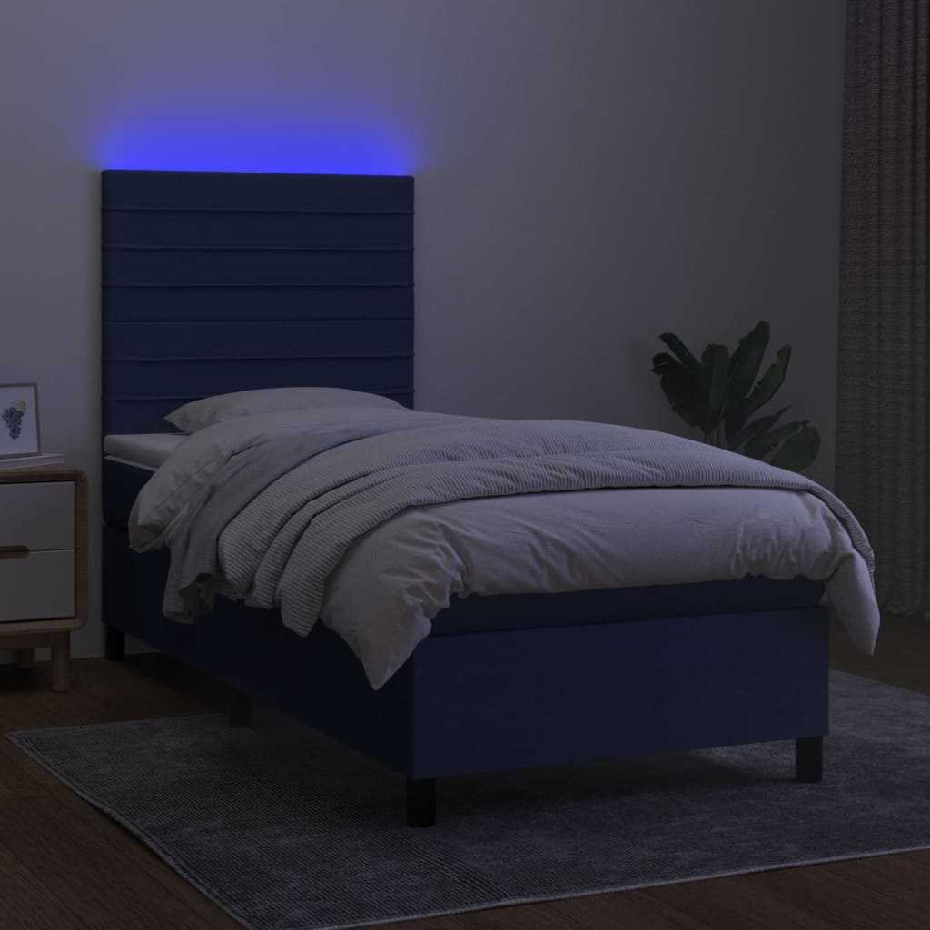 kontinentalseng med LED-lys 90x200 cm stof blå