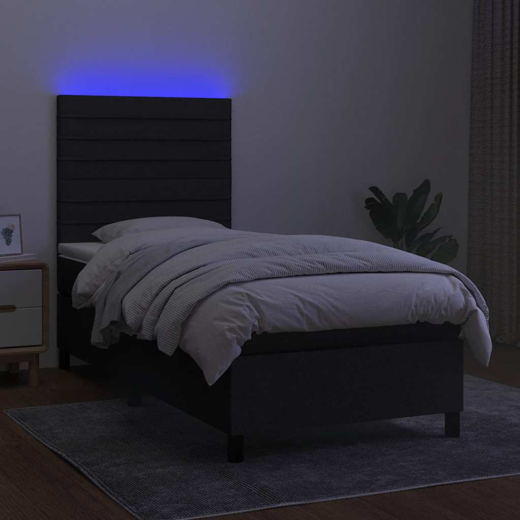 kontinentalseng med LED-lys 100x200 cm stof sort