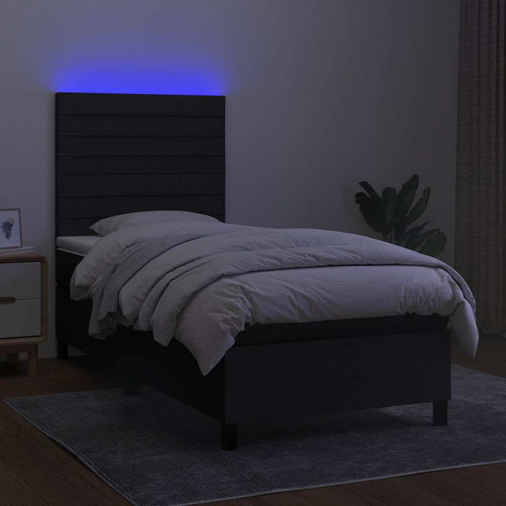 kontinentalseng med LED-lys 100x200 cm stof sort