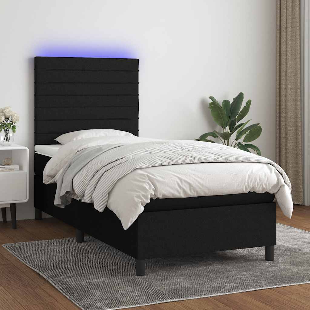 kontinentalseng med LED-lys 100x200 cm stof sort