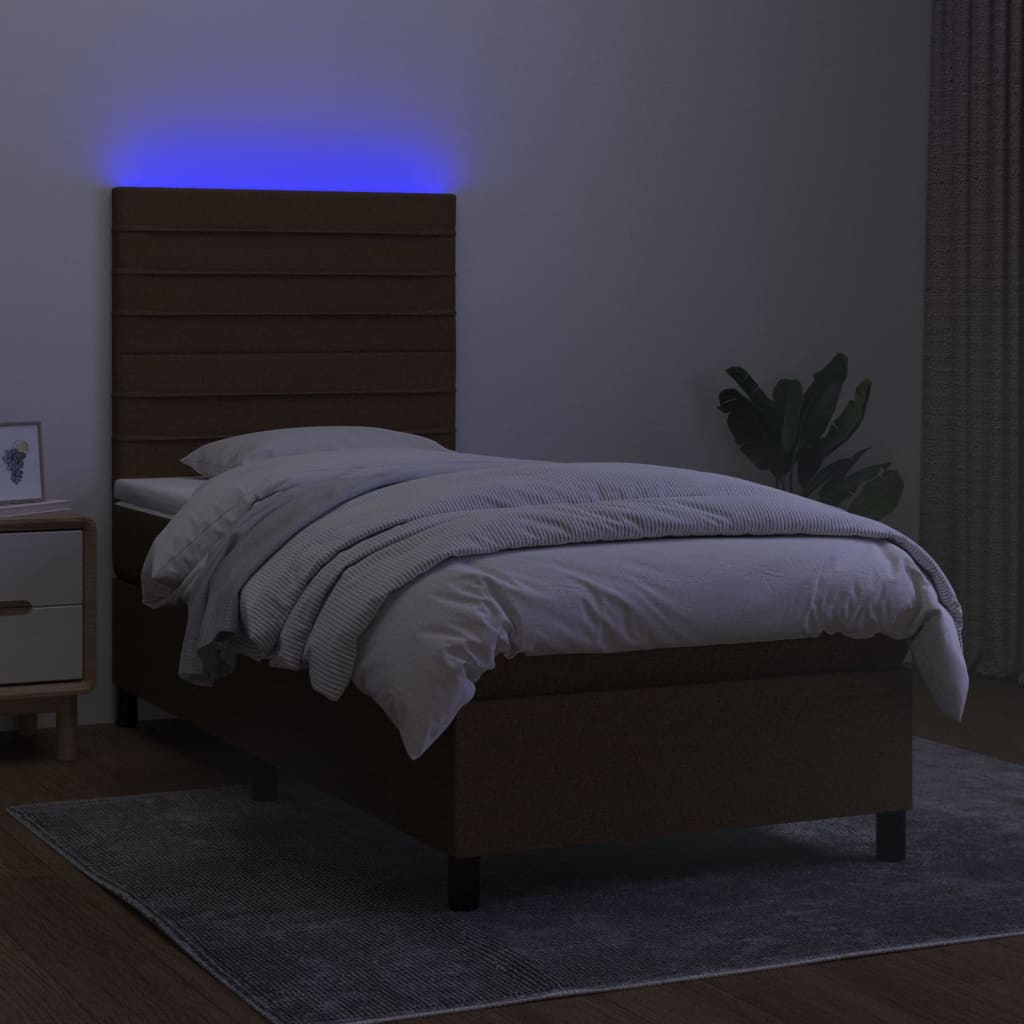 kontinentalseng med LED-lys 100x200 cm stof mørkebrun