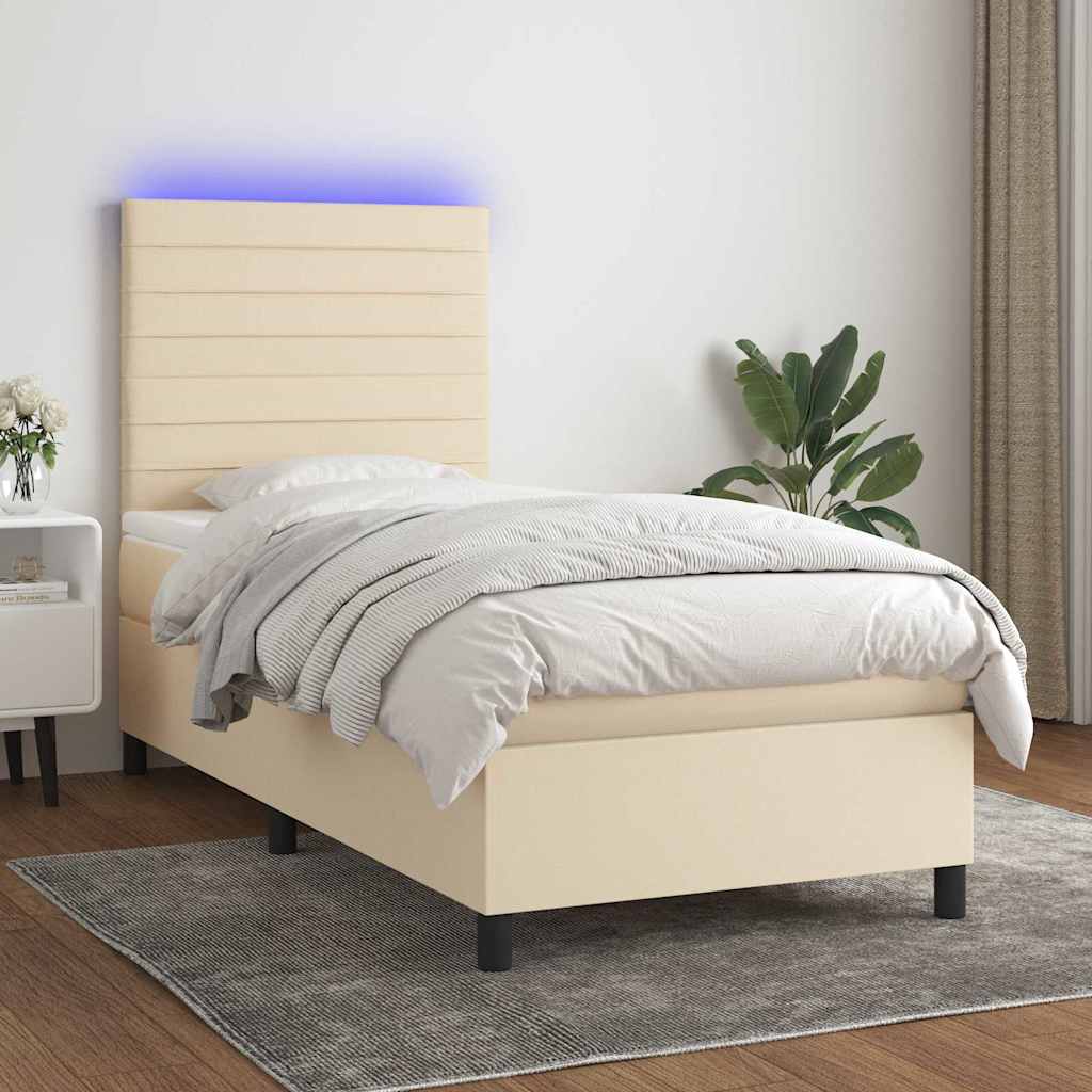 kontinentalseng med LED-lys 100x200 cm stof cremefarvet