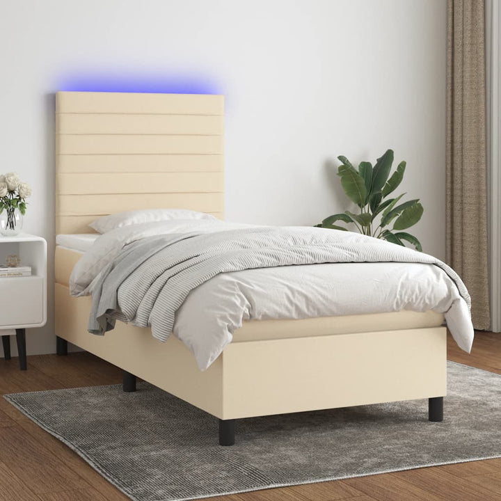 kontinentalseng med LED-lys 100x200 cm stof cremefarvet