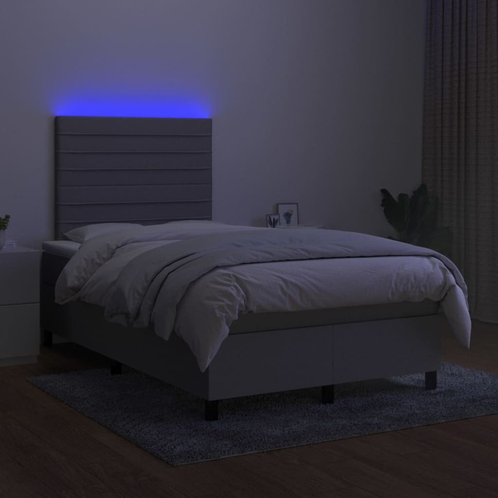 kontinentalseng med LED-lys 120x200 cm stof lysegrå