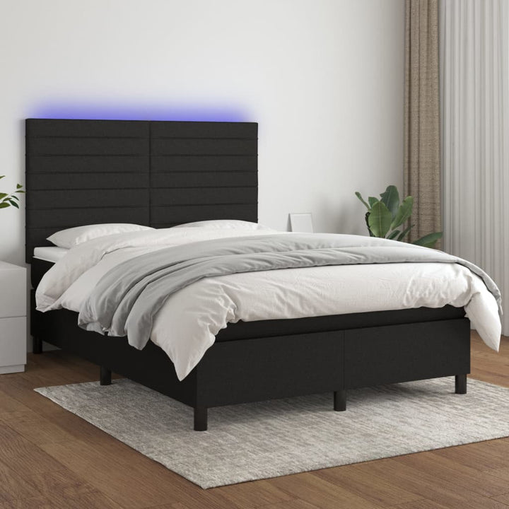 kontinentalseng med LED-lys 140x200 cm stof sort