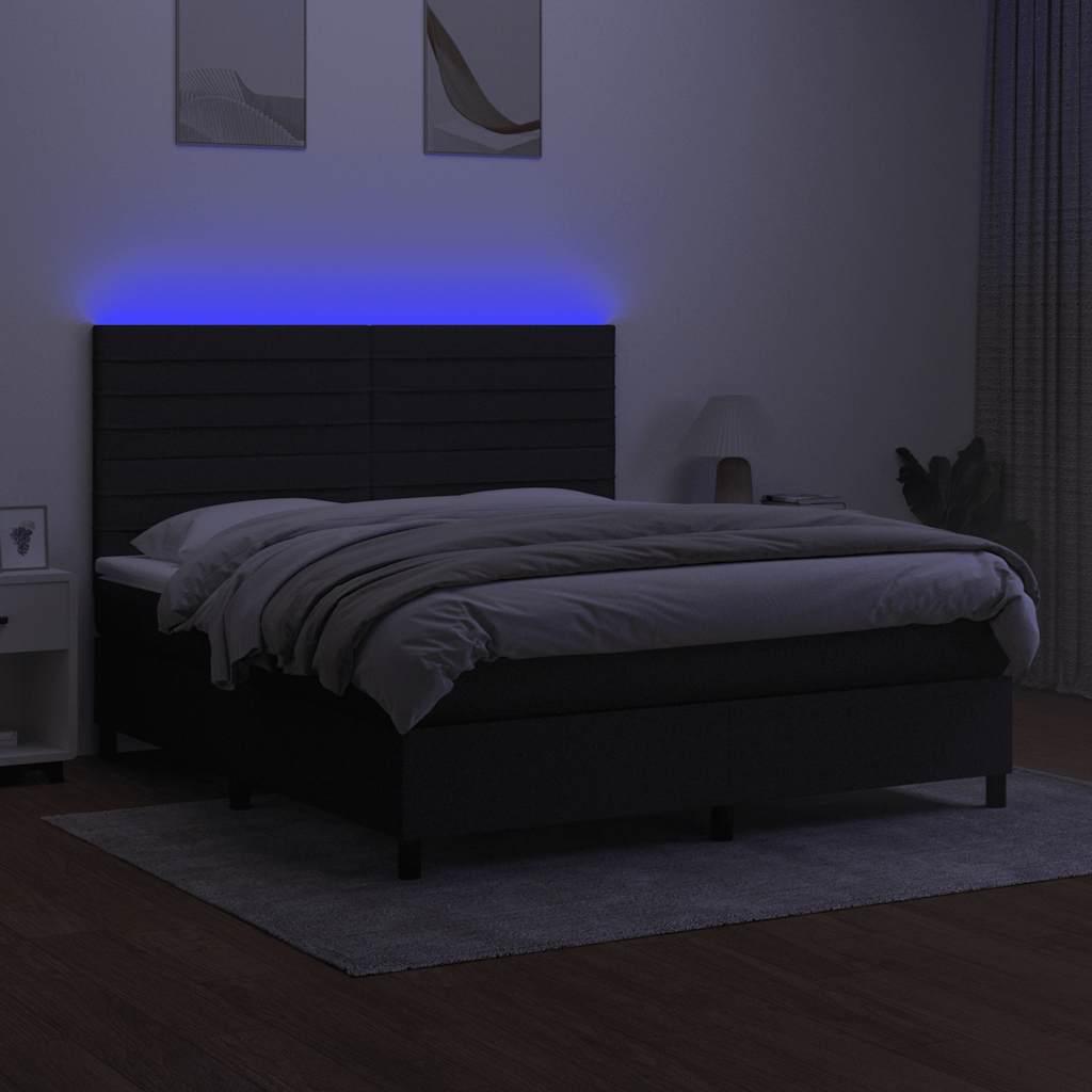 kontinentalseng med LED-lys 160x200 cm stof sort