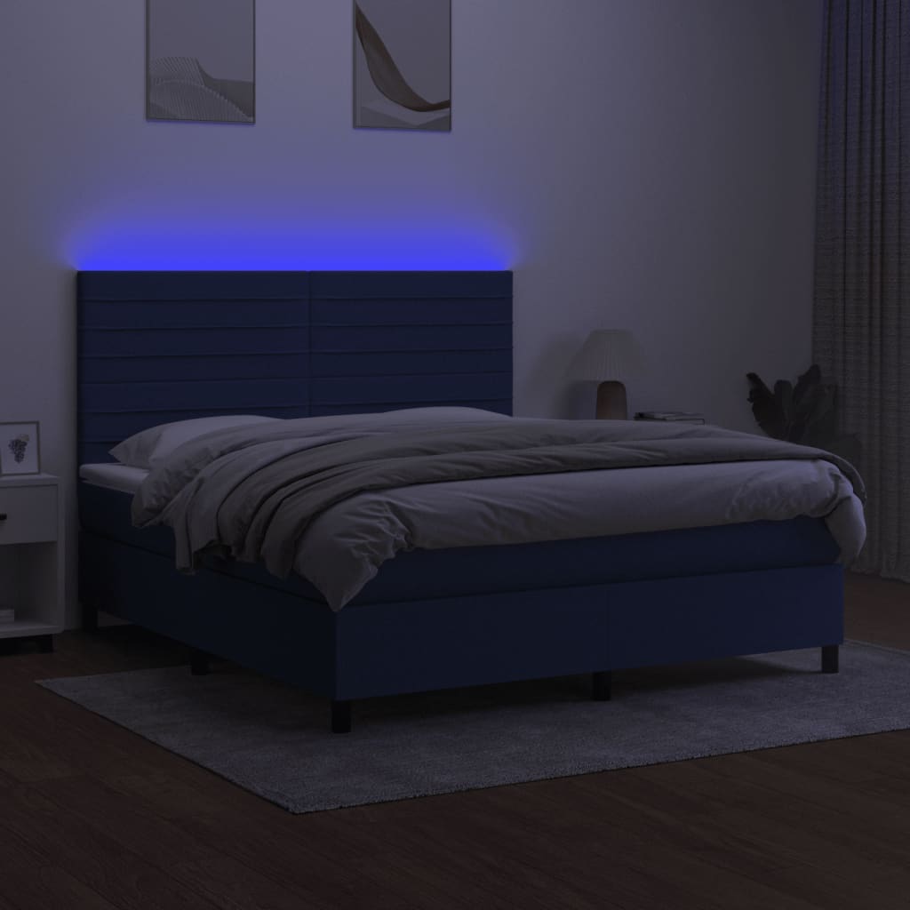 kontinentalseng med LED-lys 160x200 cm stof blå
