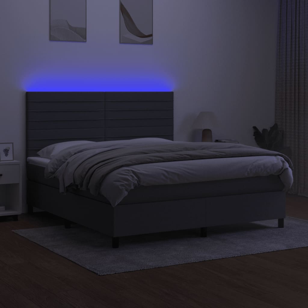 kontinentalseng med LED-lys 180x200 cm stof mørkegrå