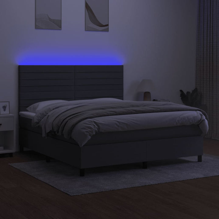 kontinentalseng med LED-lys 180x200 cm stof mørkegrå